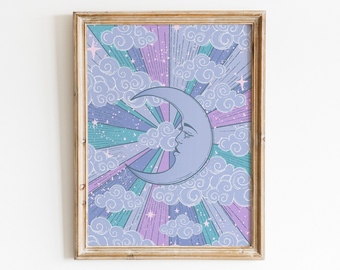 Moon and Stars Retro Celestial Art Print - Image 4