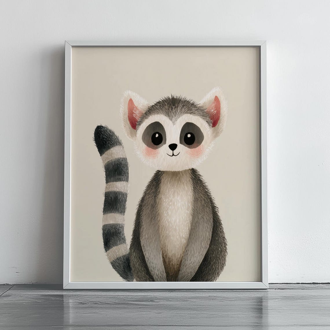 Baby Lemur Portrait Ring-Tailed Cute Nursery Safari Wall Art