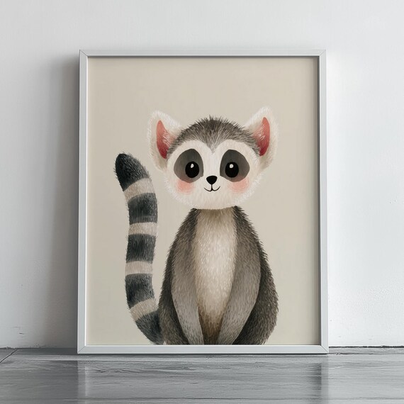 Baby Lemur Portrait Ring-Tailed Cute Nursery Safari Wall Art