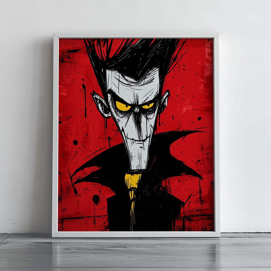 Abstract Spooky Dracula Art Print Bold Red Vampire Illustration Halloween Wall Decor Gothic Creepy Home Poster 239