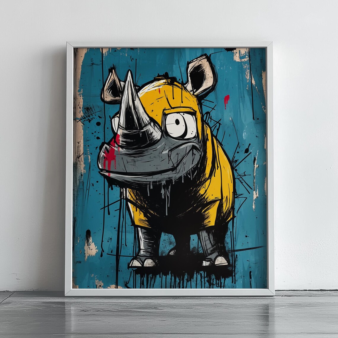 Funny Cartoon Rhino Graffiti Street Style Bold Animal Art Poster