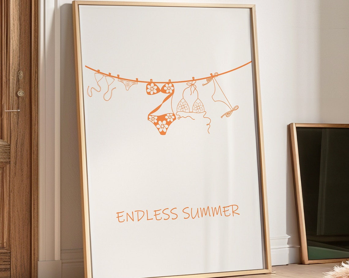 Endless Summer Orange Bikini Line Art Minimalist Beach Poster - Image 3