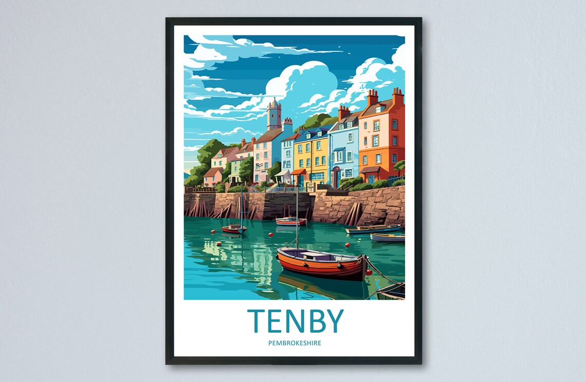 Tenby Travel Poster, Wales Seascape Art Print