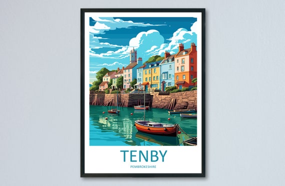 Tenby Travel Poster, Wales Seascape Art Print