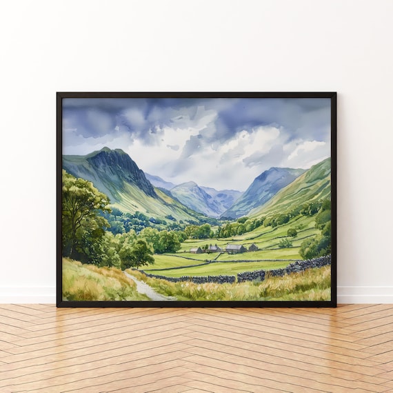 Great Langdale England Watercolor Travel Poster