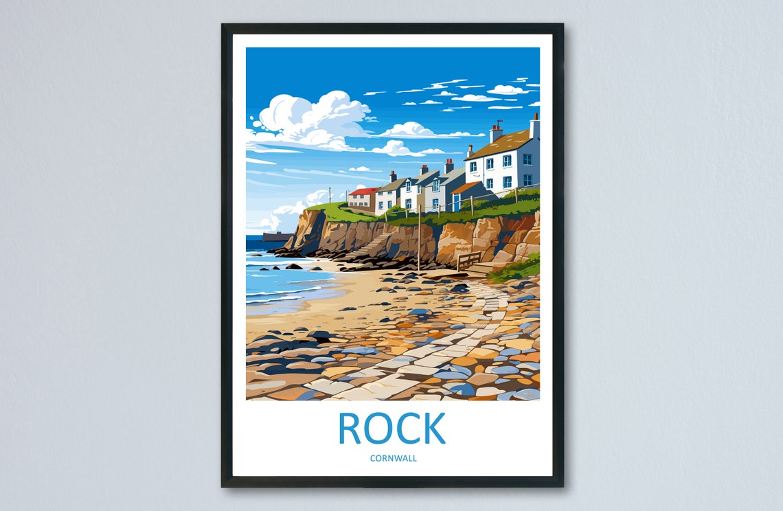 Rock Cornwall Cliffside Village Rocky Pebble Beach Travel Poster
