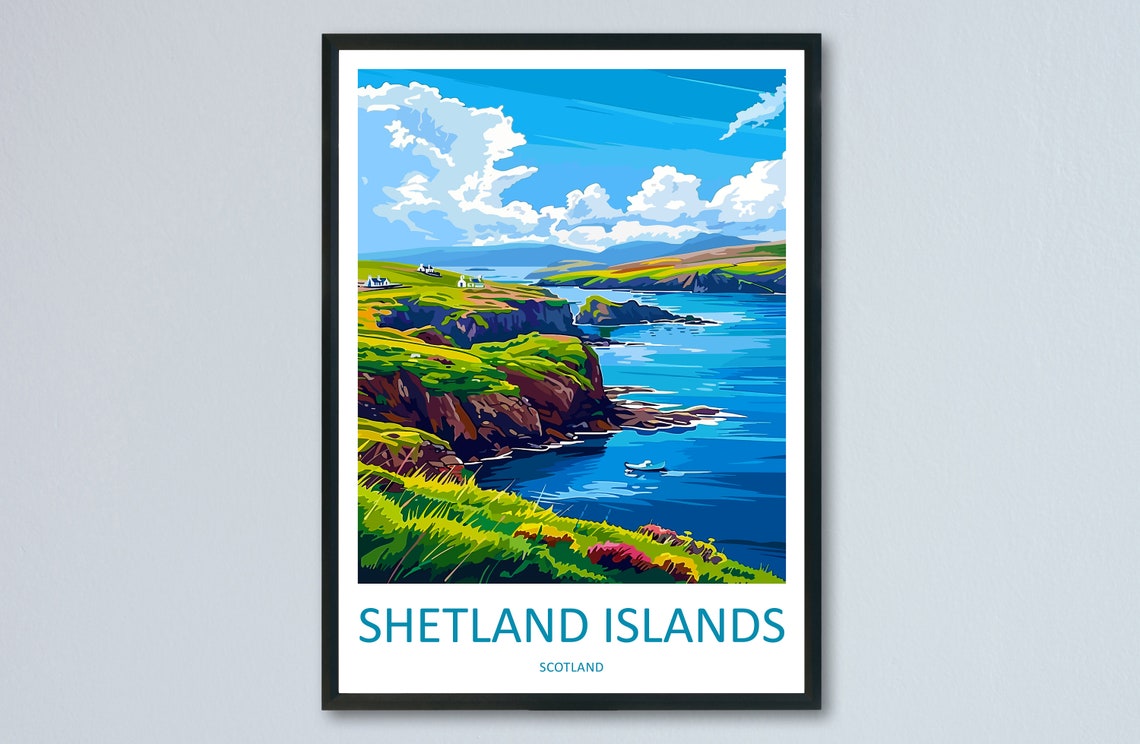 Shetland Islands Scotland Green Sea Cliffs Coastal View Travel Poster