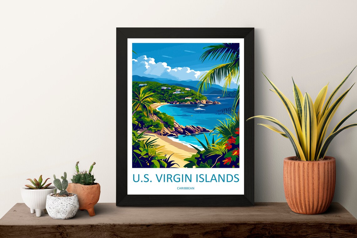 US Virgin Islands Caribbean Tropical Bay Sailboat Travel Poster - Image 3