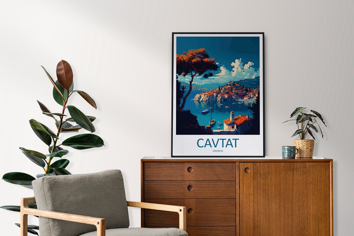 Cavtat Croatia Adriatic Harbor Old Town Illustrated Travel Poster - Image 2