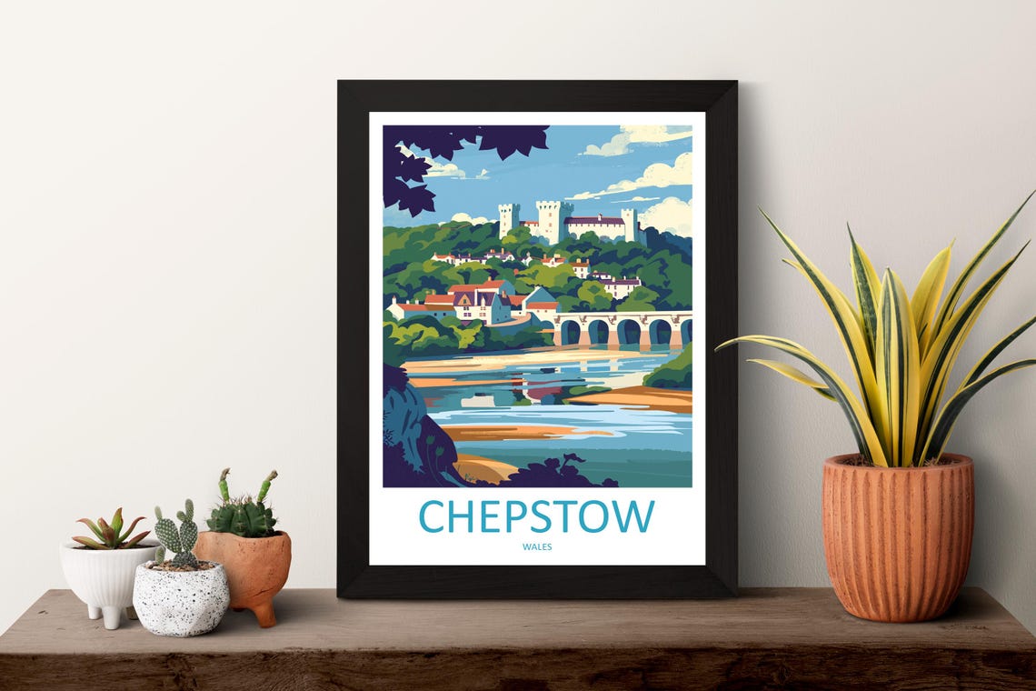 Chepstow Castle Riverside Town Stone Bridge Travel Poster Wales - Image 3