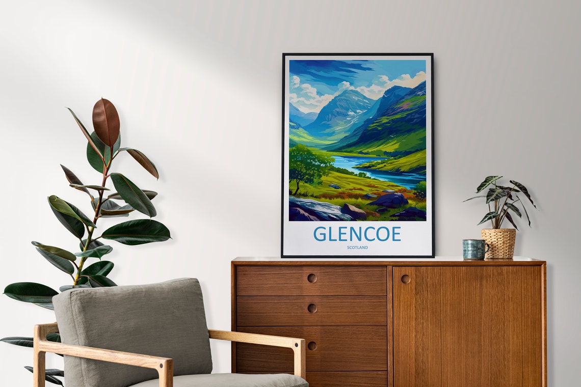 Glencoe Scotland Green Mountain Valley Loch Reflection View Poster - Image 2