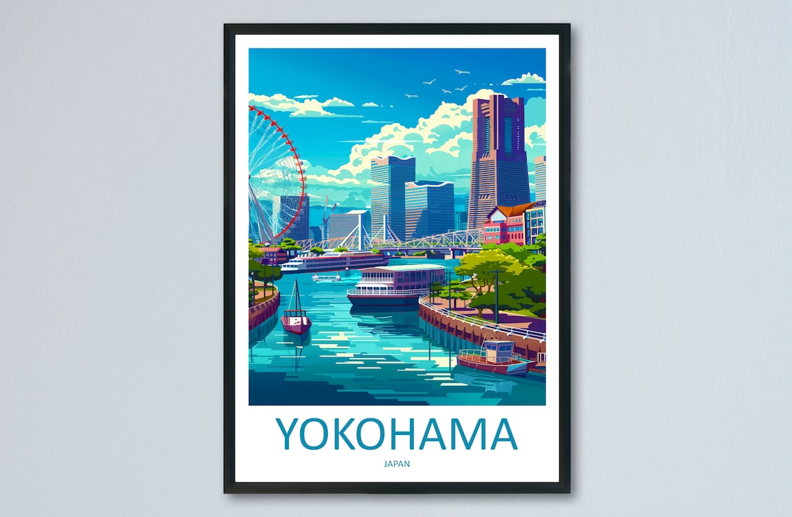 Yokohama Travel Poster, Japan Wall Decor