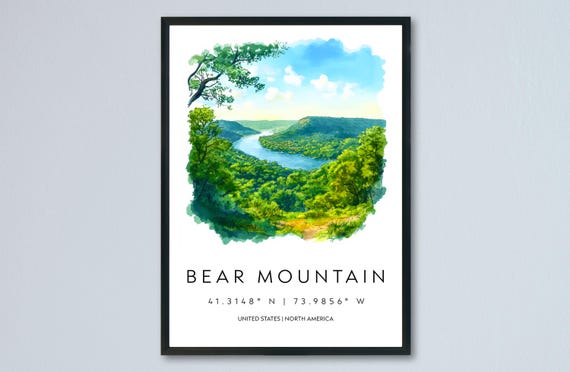 Bear Mountain Watercolor Poster Wall Art Decor Home Dcor Gift Usa Lover Travel Souvenir Print