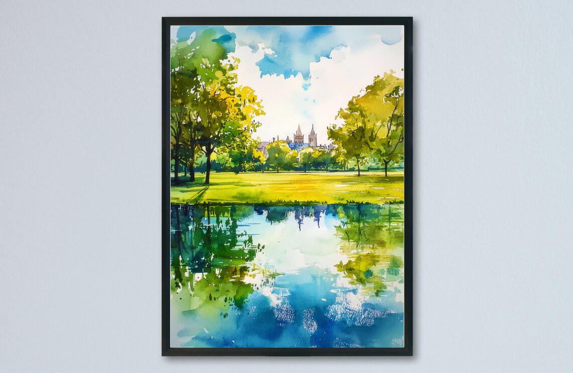 Hyde Park London Pond Trees Green Lawn Watercolor Park Poster
