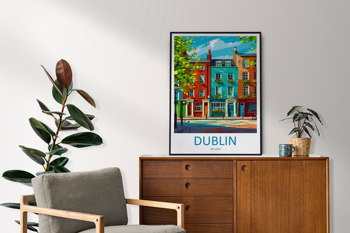 Dublin Ireland Colorful Georgian Townhouses Street Scene Travel Poster - Image 2