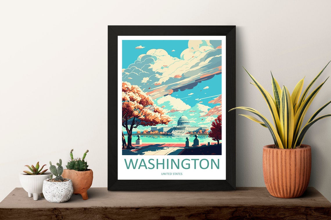 Washington DC Capitol Building with Blossoming Trees Cityscape Poster - Image 3
