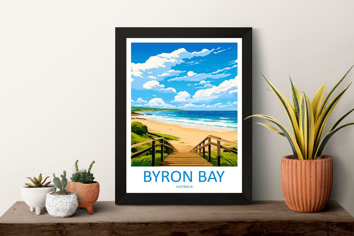 Byron Bay Australia Boardwalk Beach Coastal Scene Travel Poster - Image 3