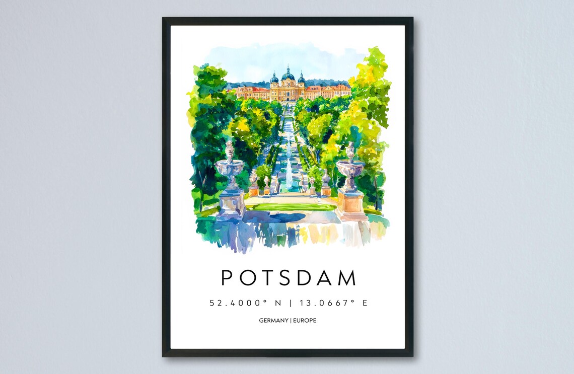 Potsdam Watercolor Germany Palace Gardens Fountain Travel Poster