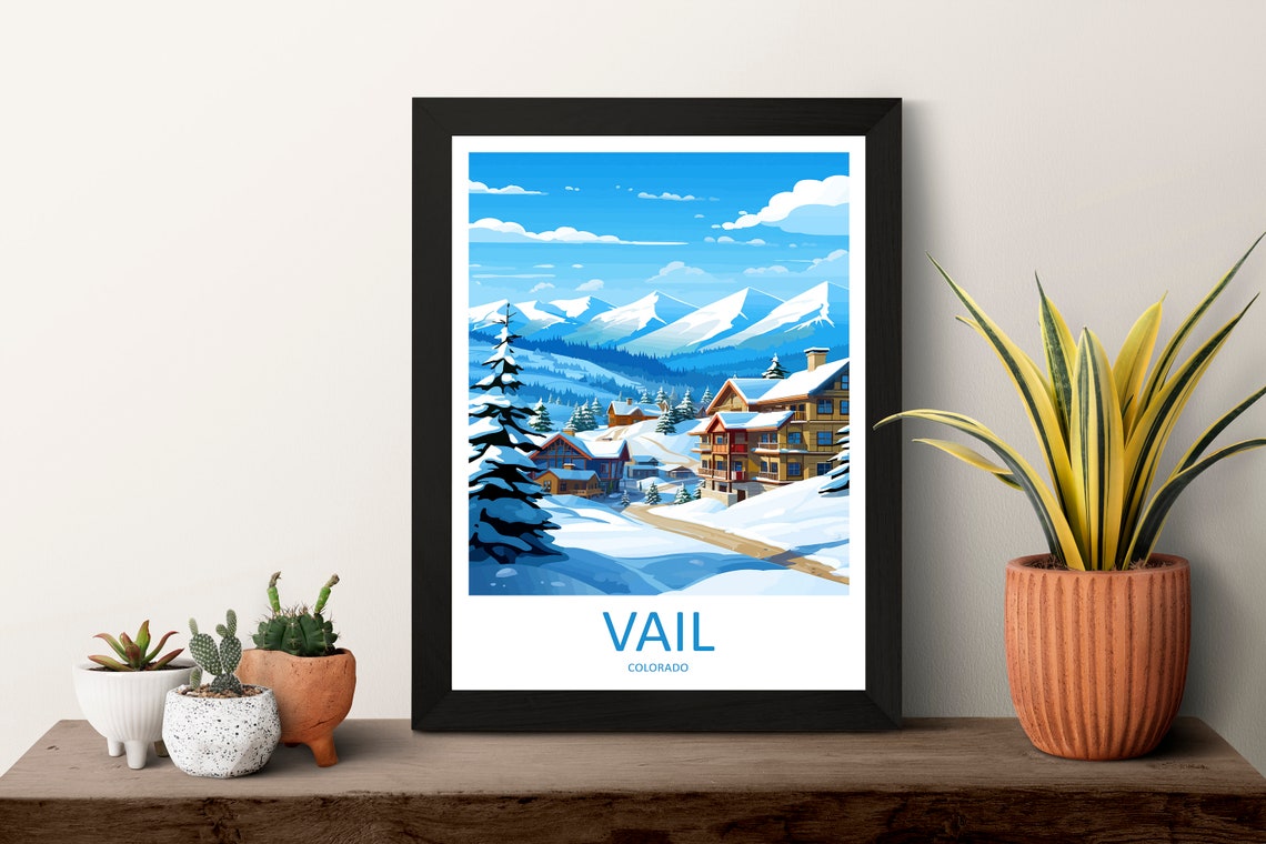 Vail Colorado Snowy Ski Village Winter Illustration Travel Poster - Image 3