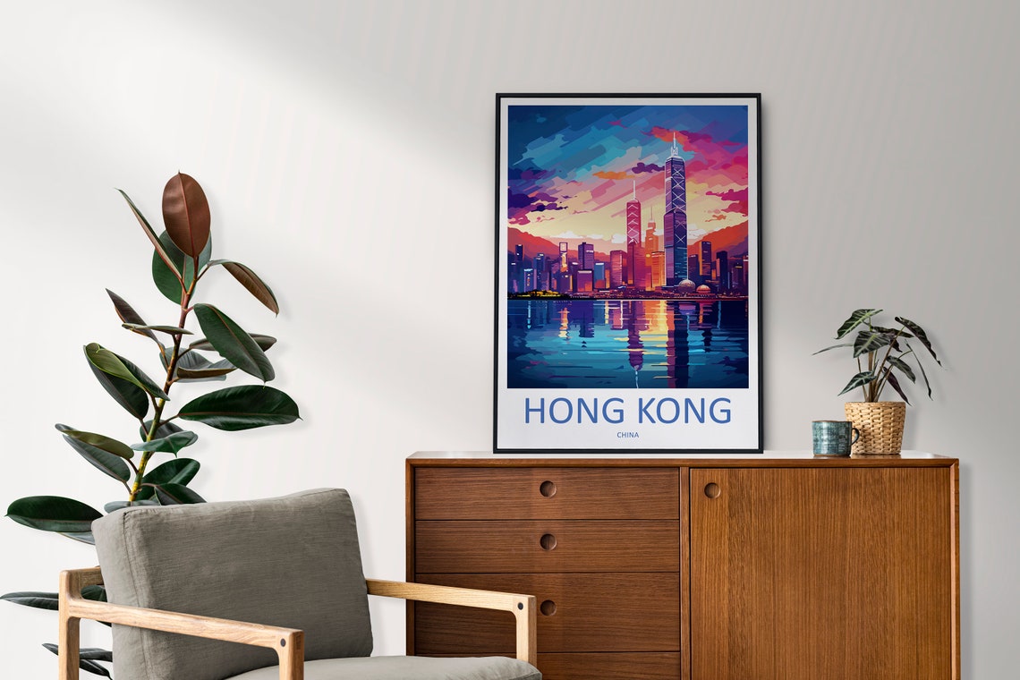 Hong Kong Night Harbor Skyline Neon Reflections Travel Poster - Image 2