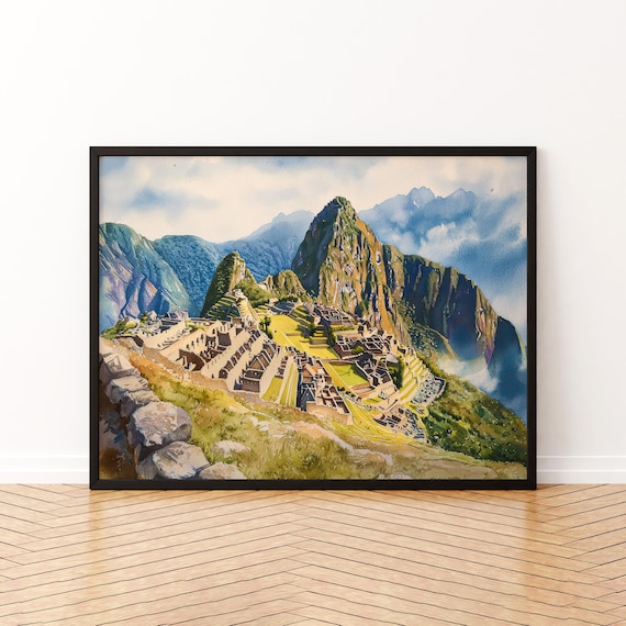 Machu Picchu Watercolor Inca Ruins Andes Mountain Travel Poster