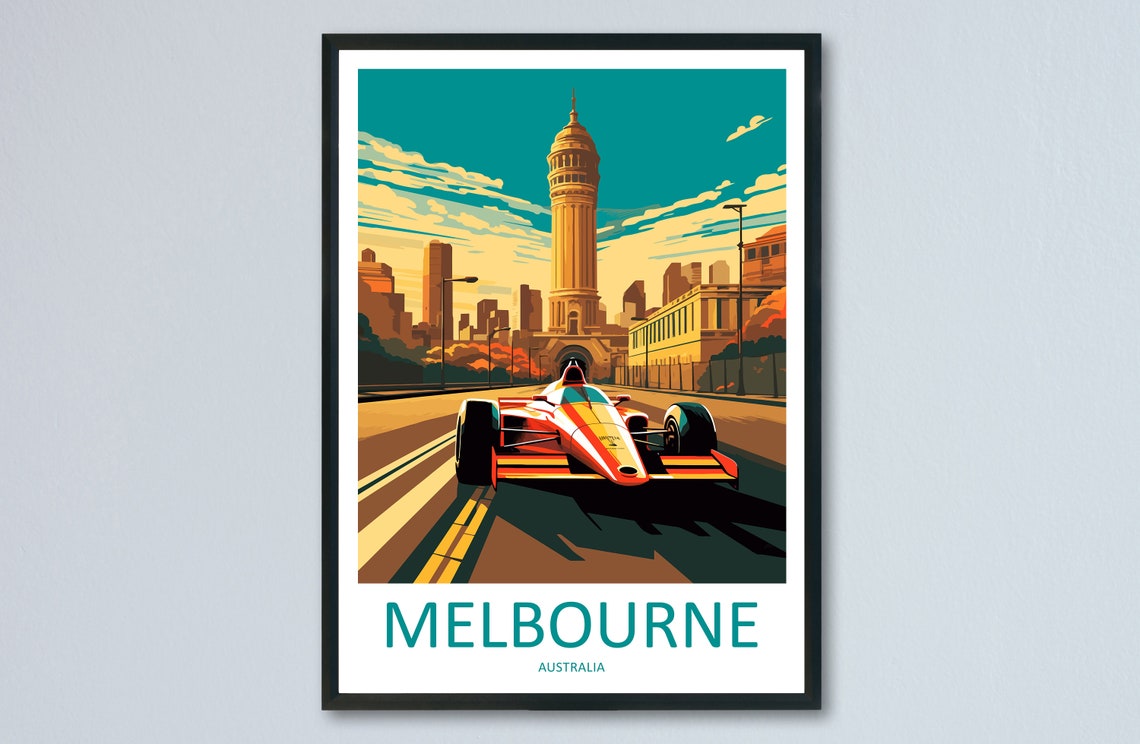 Melbourne Australia Race Car Artwork In Retro Motorsport Style Poster