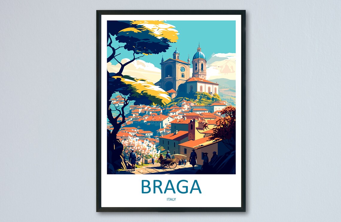 Braga Italy Hilltop Church Dome Old Town Golden Hour View Poster