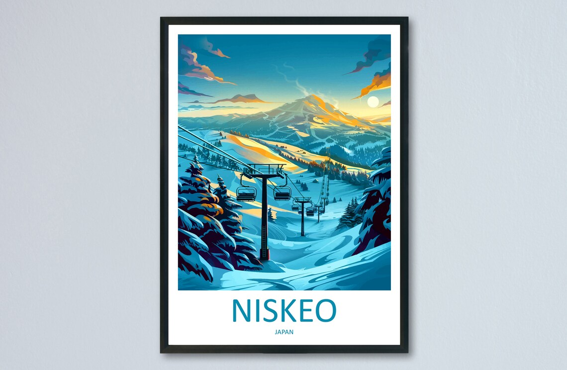 Niseko Travel Poster, Skiing Wall Art Print