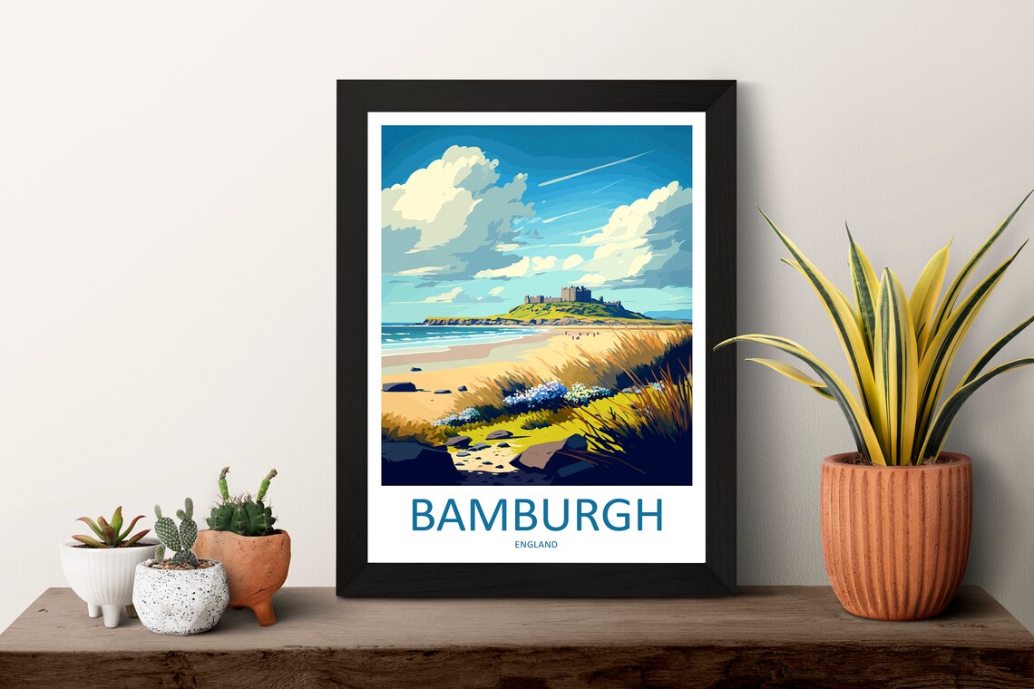 Bamburgh Castle Travel Poster, England Art Print - Image 3