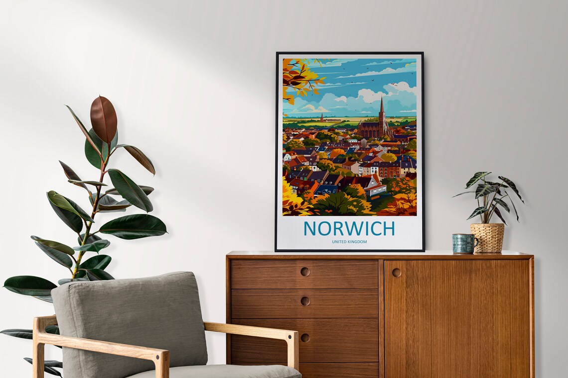 Norwich England Cathedral City Autumn Panorama View Travel Poster - Image 2