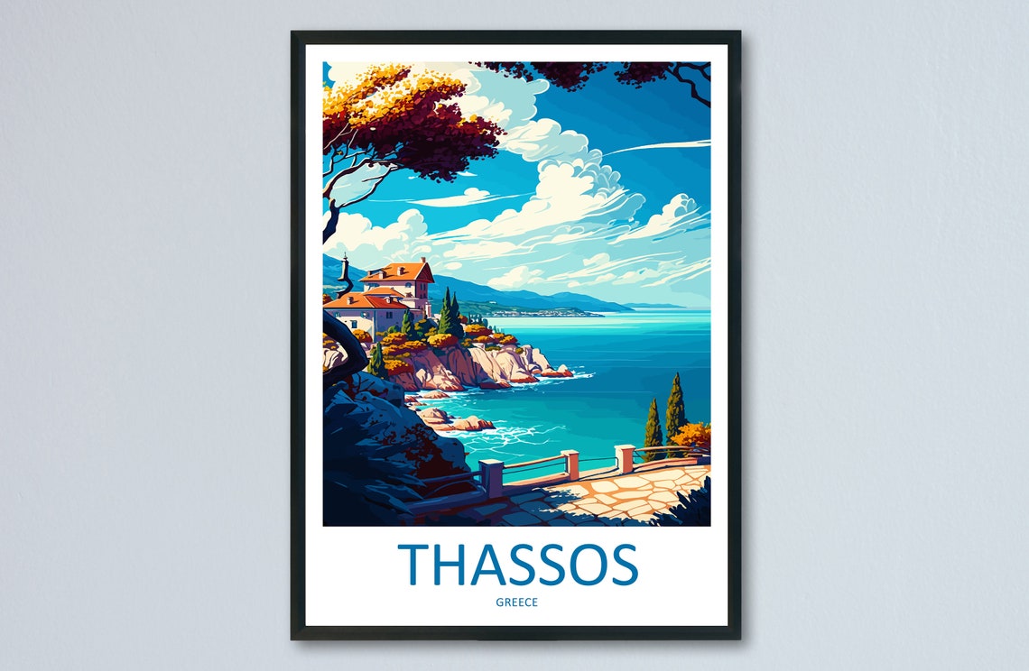 Thassos Greece Turquoise Coastal Cliffs Overlook Travel Poster