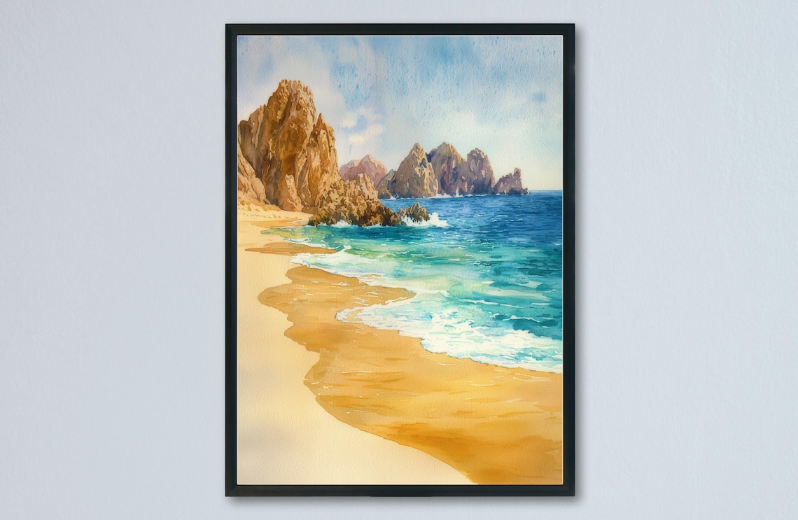 Los Cabos Watercolor Art Print, Mexico Travel Poster