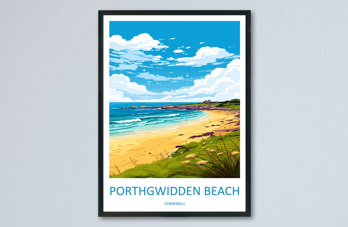 Porthgwidden Beach Cornwall Golden Sand Travel Poster Shore View
