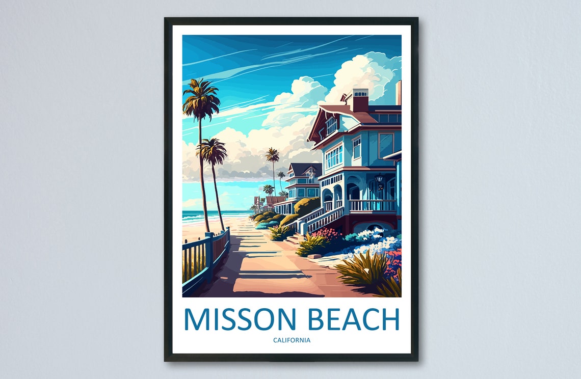 Mission Beach California Boardwalk Beach Houses Ocean Stroll Poster