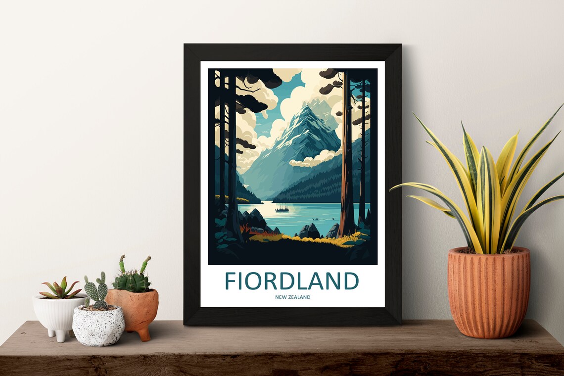 Fiordland Travel Poster, New Zealand Place Print - Image 3