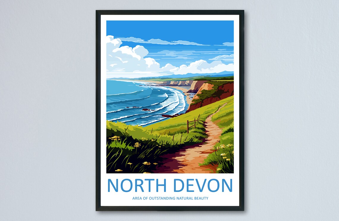 North Devon Travel Poster, AONB Wall Art