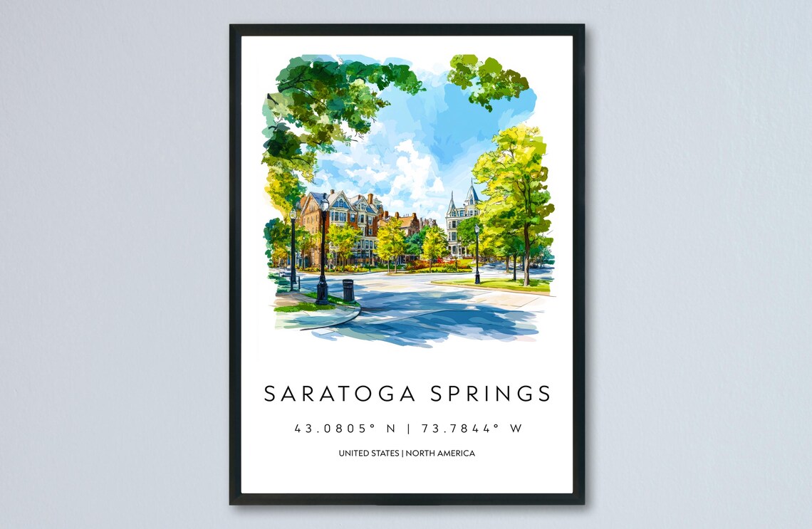 Saratoga Springs New York Historic Street Watercolor Art Poster