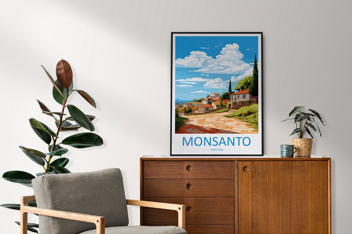 Monsanto Portugal Hilltop Village Red Roofs Cypress Travel Poster Art - Image 2