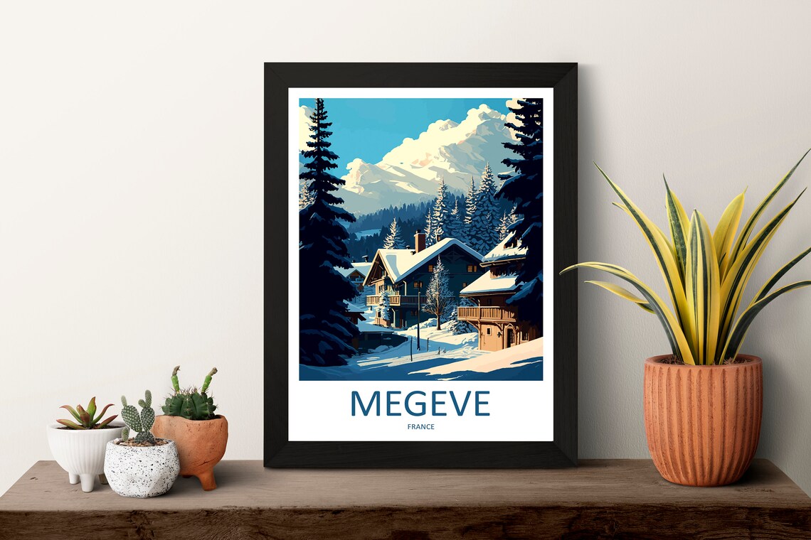 Megève France Snowy Chalet Village Alps Peaks Travel Poster Art - Image 3