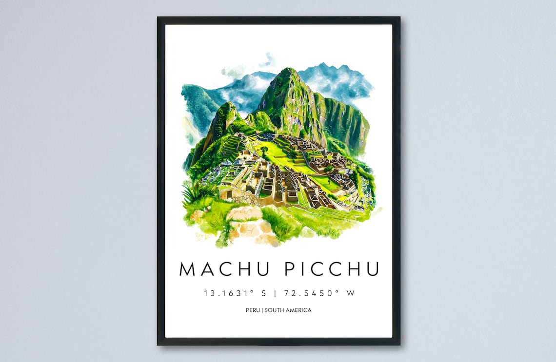 Machu Picchu Watercolor Poster Wall Art Hanging Home Dcor Gift Lovers Peru