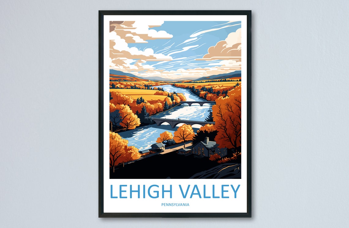 Lehigh Valley Pennsylvania Autumn River Bridges Travel Poster
