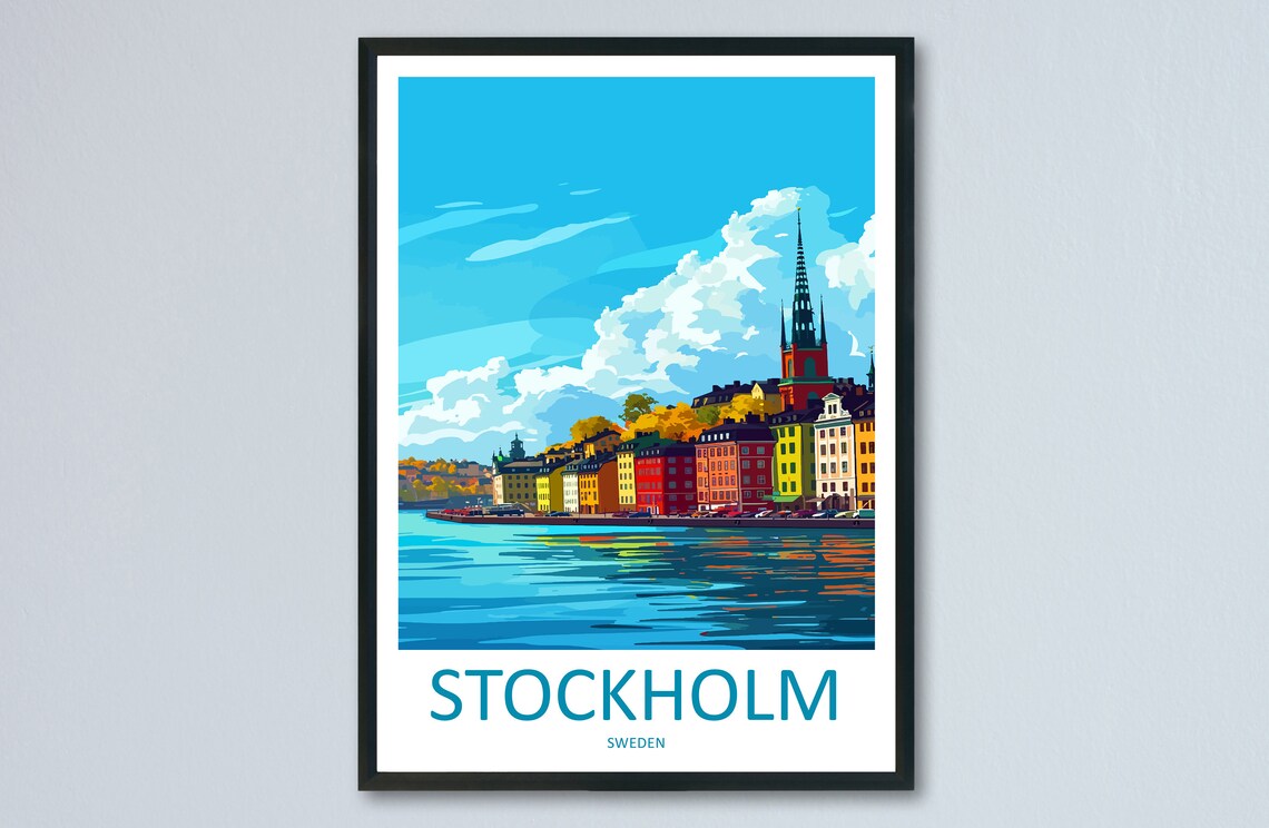 Stockholm Sweden Colorful Harbor Buildings Waterfront View Poster