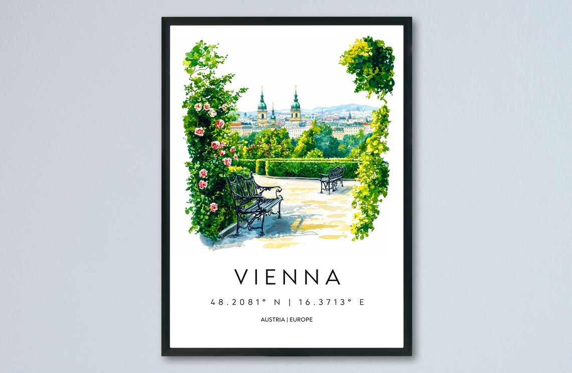 Vienna Garden Terrace Overlooking The Old City Austria Travel Poster