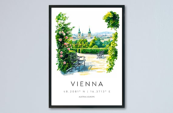 Vienna Garden Terrace Overlooking The Old City Austria Travel Poster