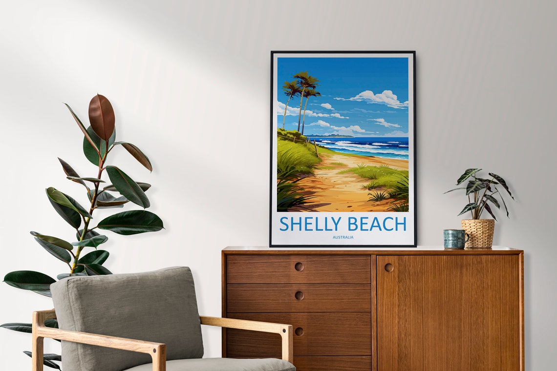 Shelly Beach Australia Sandy Dune Grass Path Coast Travel Poster - Image 2