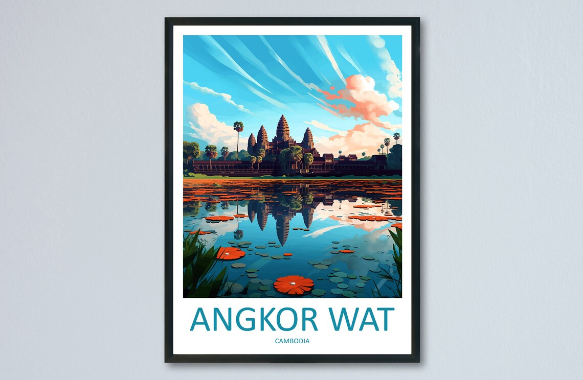 Angkor Wat Travel Poster, Cambodia Landmark