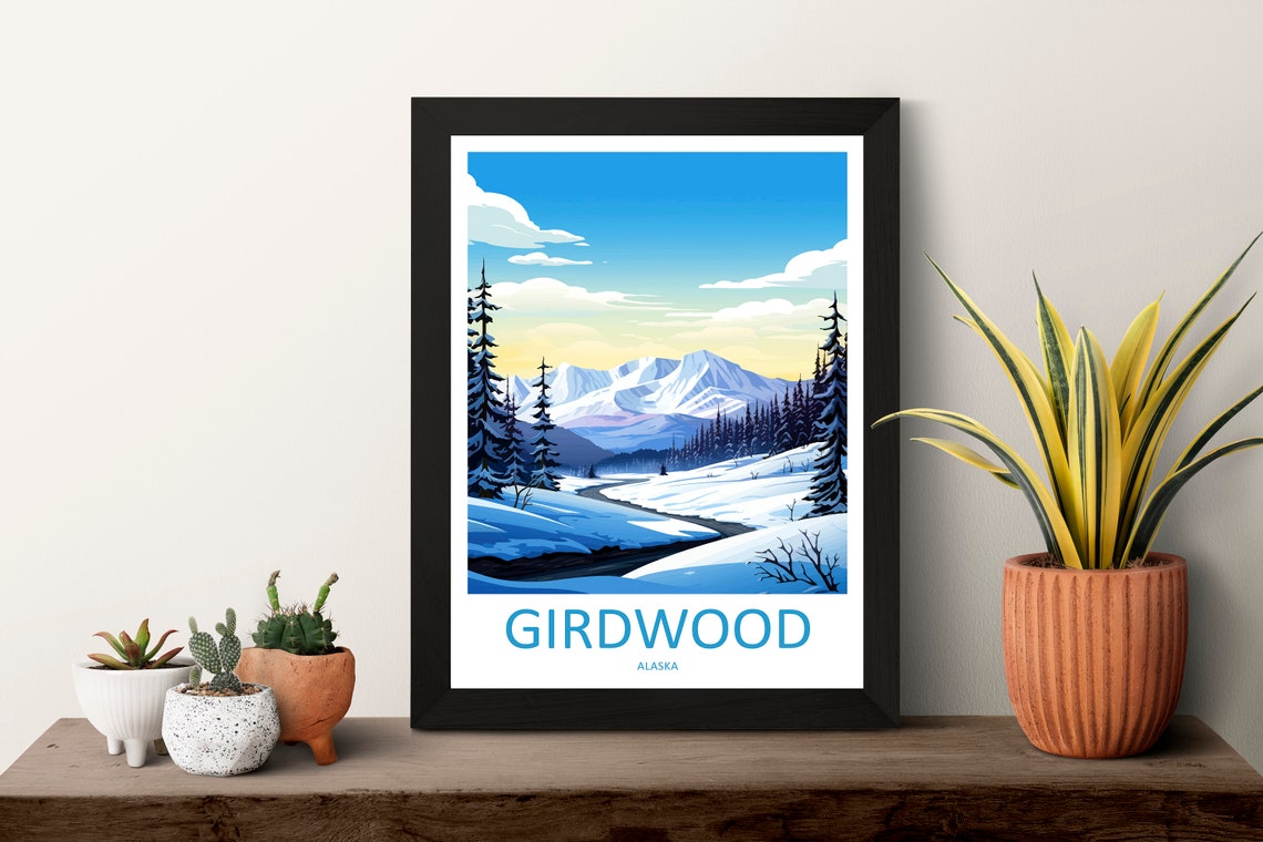 Girdwood Alaska Winter Snow Scene With Mountain View Travel Poster - Image 3