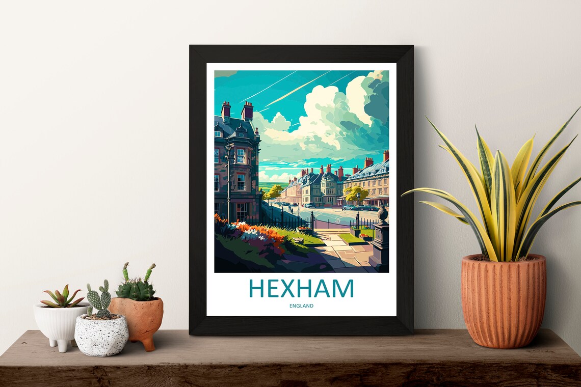 Hexham England Historic Georgian Street Sunny Day Travel Poster - Image 3
