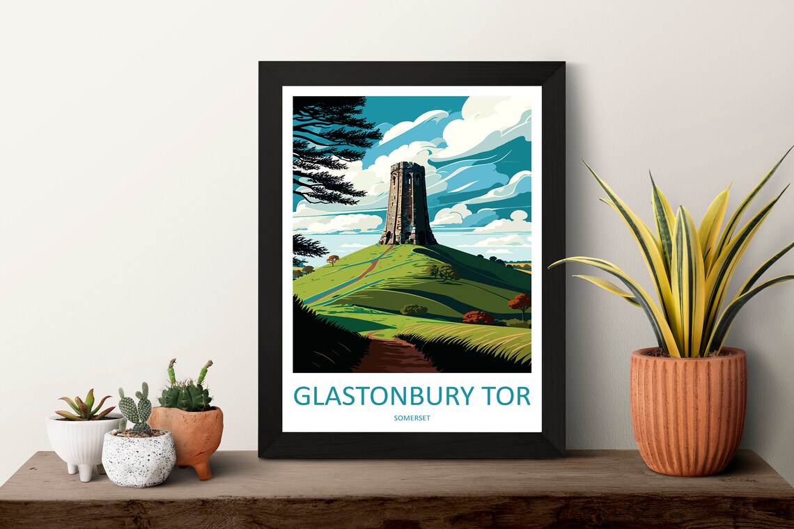 Glastonbury Tor Travel Poster, England Wall Art - Image 3