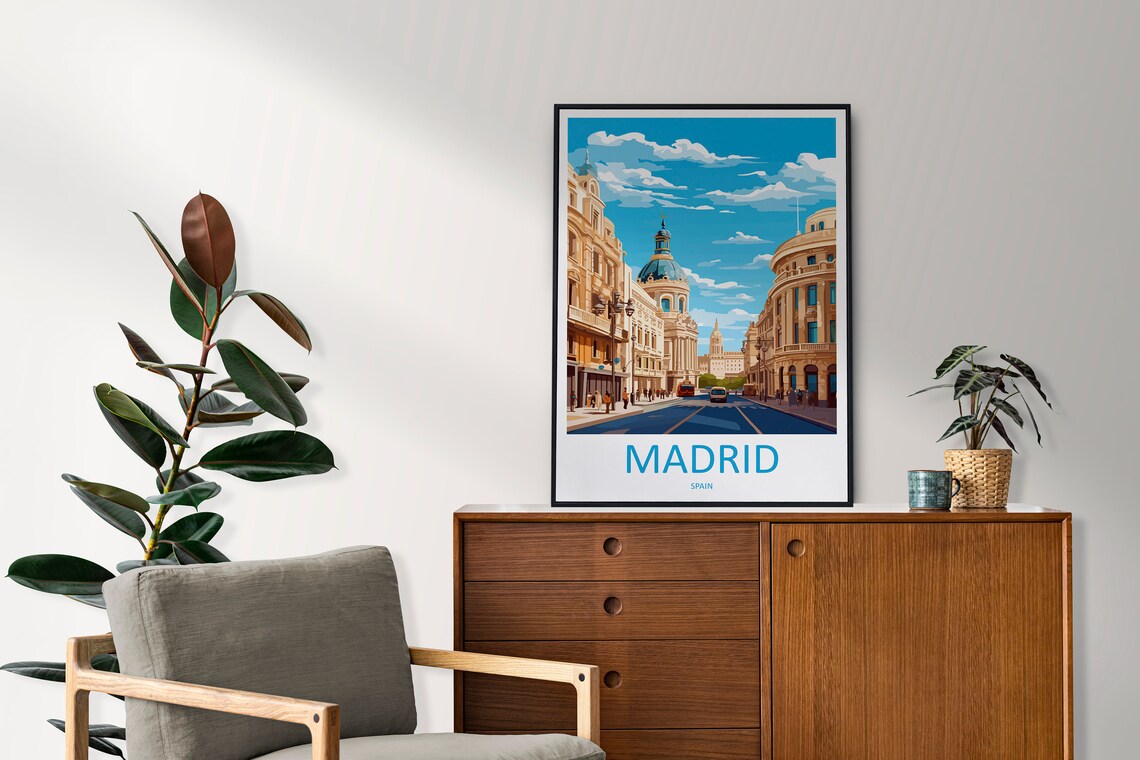Madrid Spain Grand Street Domed Landmark Building Retro Art Poster - Image 2
